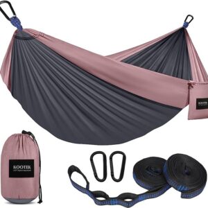 Kootek Camping Hammock, Camping Essentials, Lightweight Portable Double & Single Hammock with Tree Straps